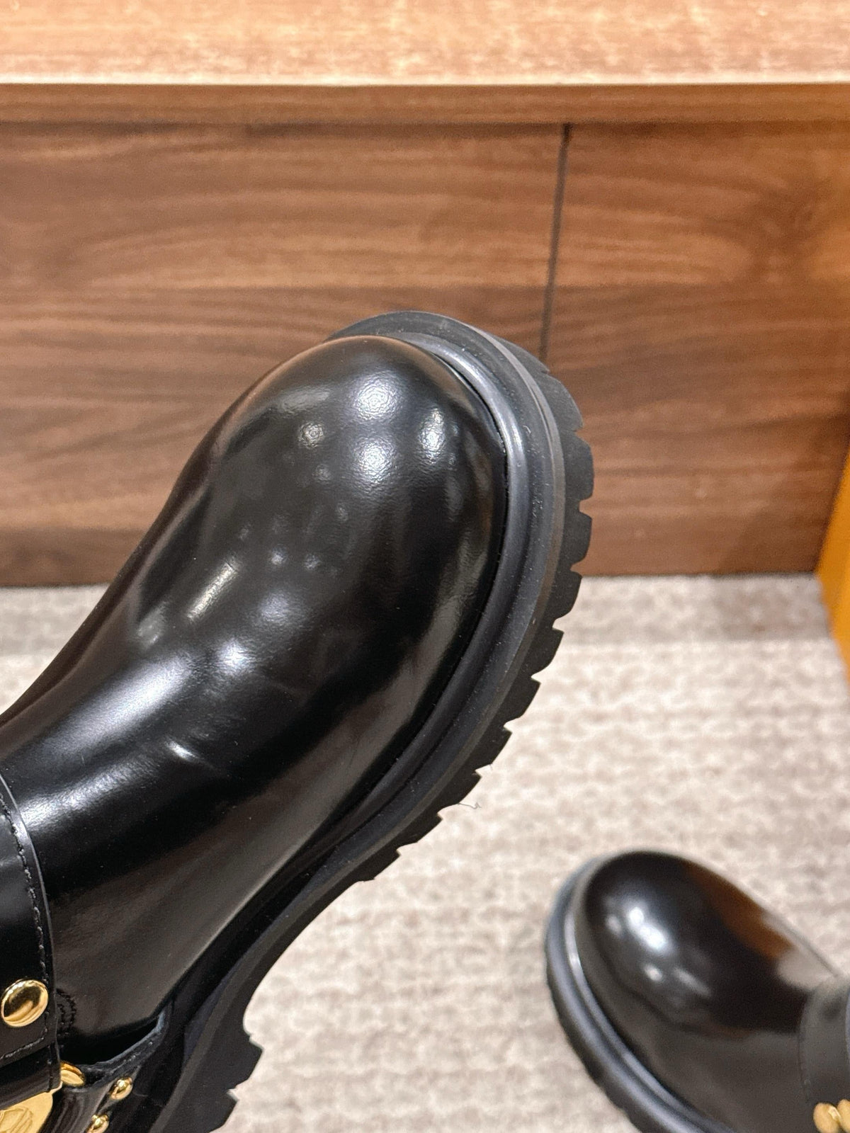 Black Leather Charm Combat Boot - Women's