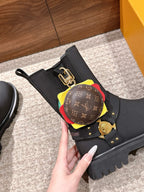 Black Leather Charm Combat Boot - Women's