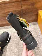 Black Leather Charm Combat Boot - Women's