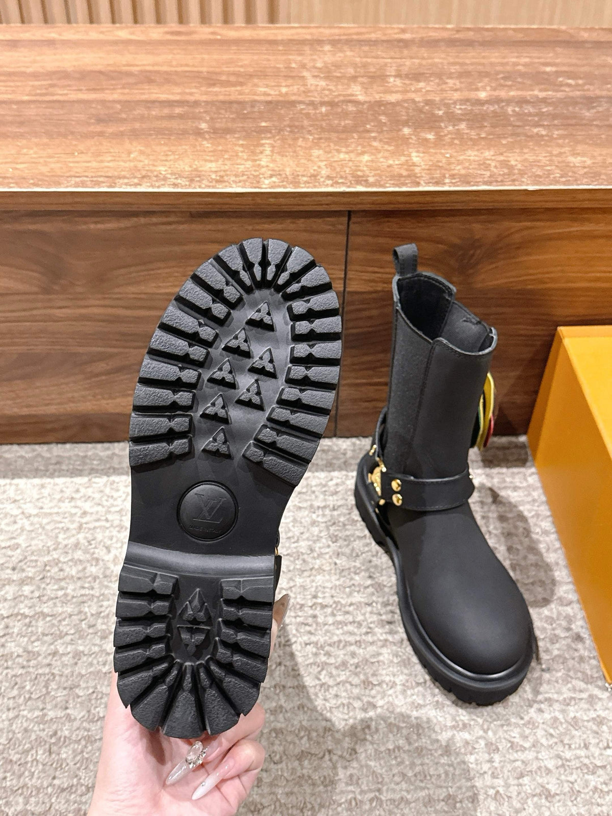 Black Leather Charm Combat Boot - Women's