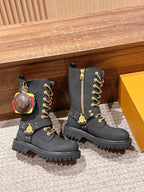 Black Leather Charm Mid-Calf Boot - Women's