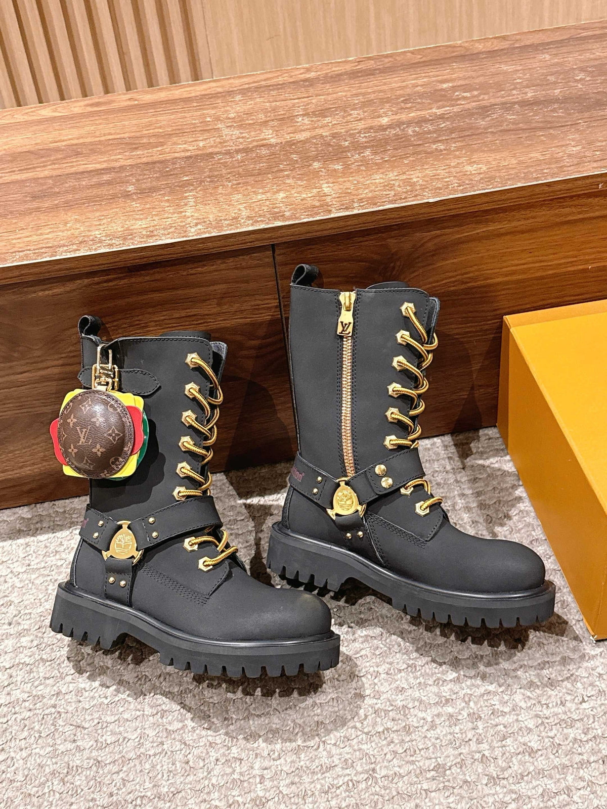 Black Leather Charm Mid-Calf Boot - Women's