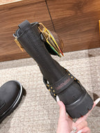 Black Leather Charm Mid-Calf Boot - Women's