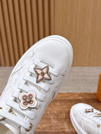 Schwarze Leder-Monogramm-Low-Top-Sneaker – Damen
