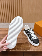 Black Leather Plain Low-Top - Women's