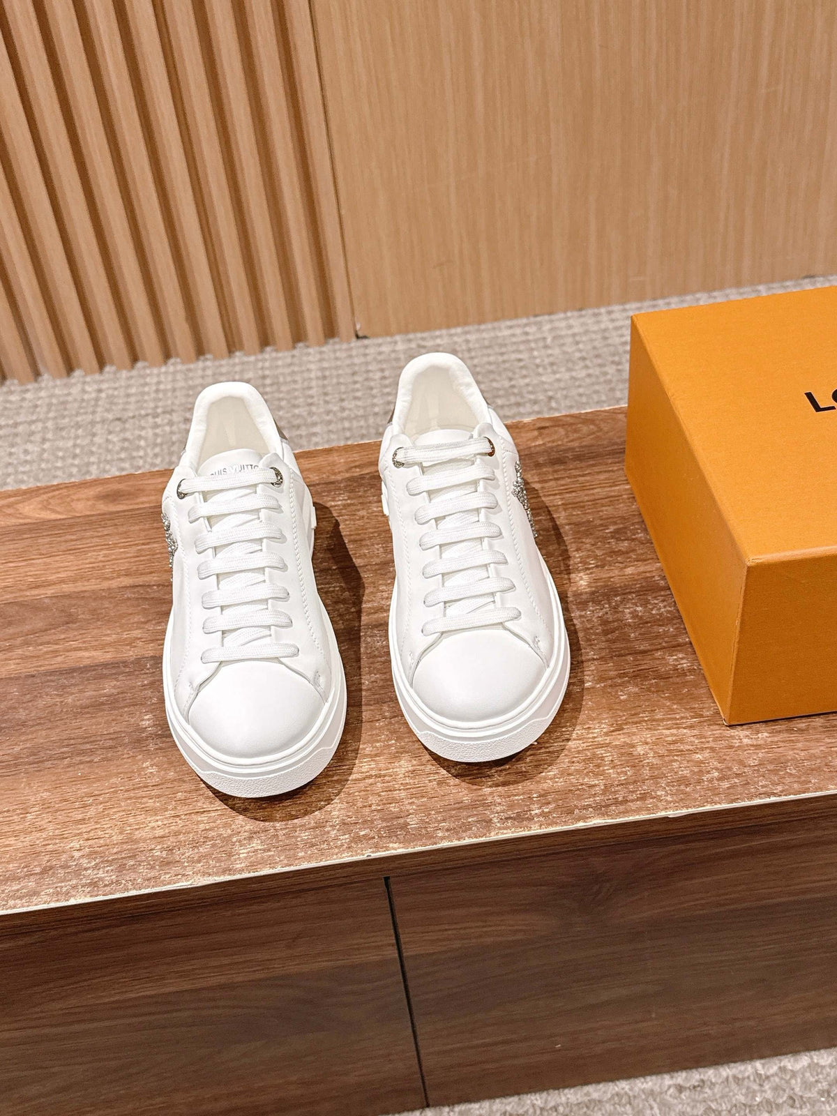 White Leather Monogram Low-Top - Women's