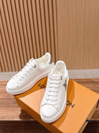 White Leather Monogram Low-Top - Women's