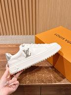 White Leather Monogram Low-Top - Women's