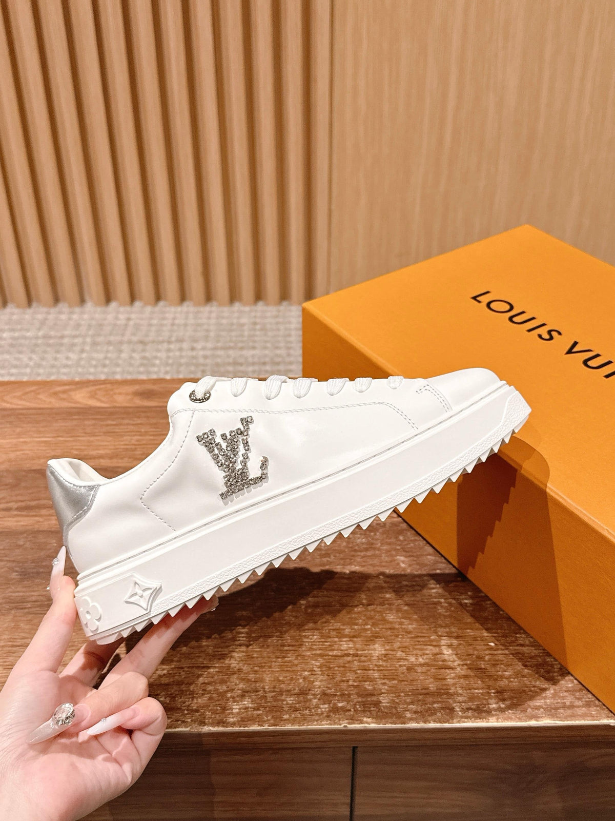 White Leather Monogram Low-Top - Women's