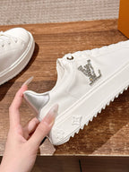 White Leather Monogram Low-Top - Women's