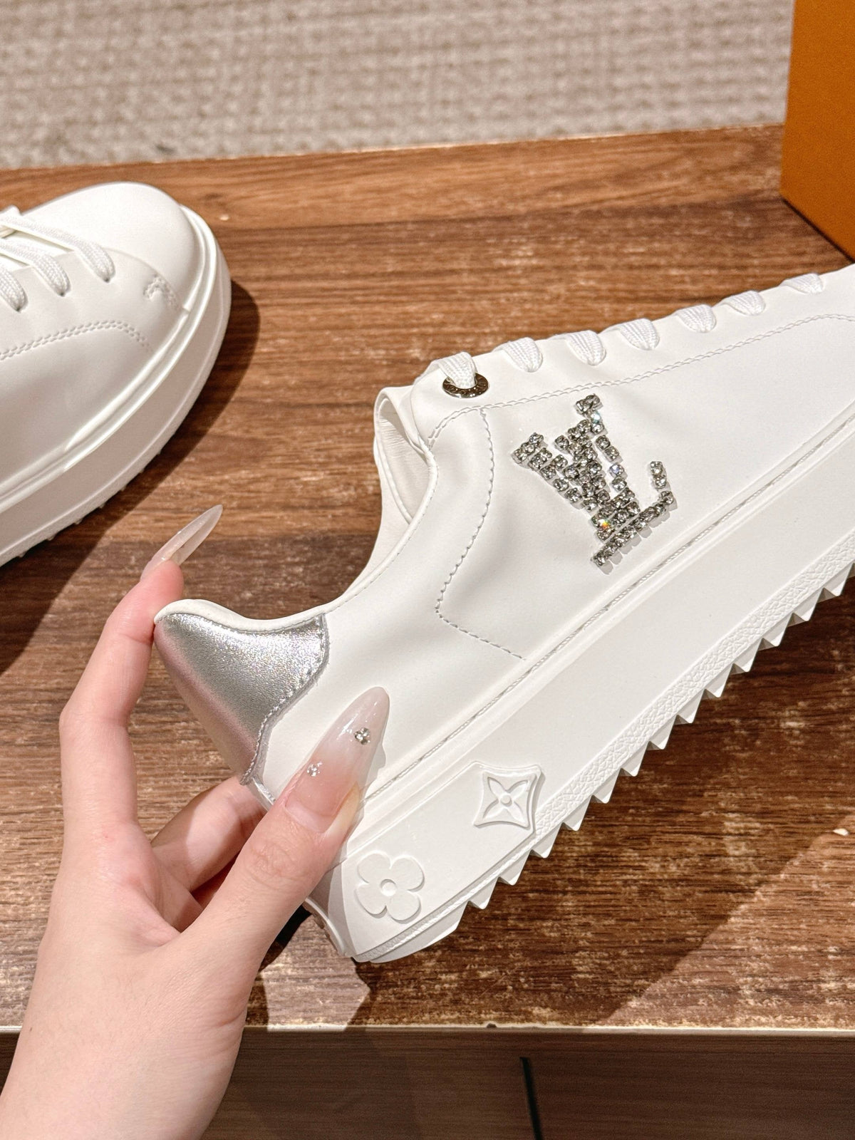 White Leather Monogram Low-Top - Women's