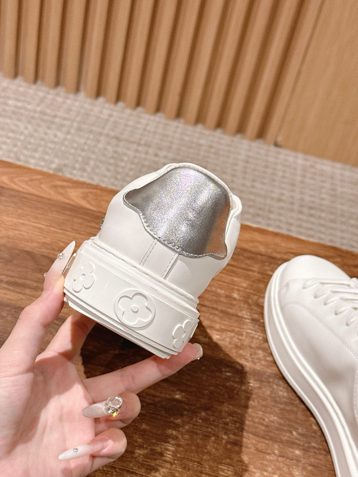 White Leather Monogram Low-Top - Women's