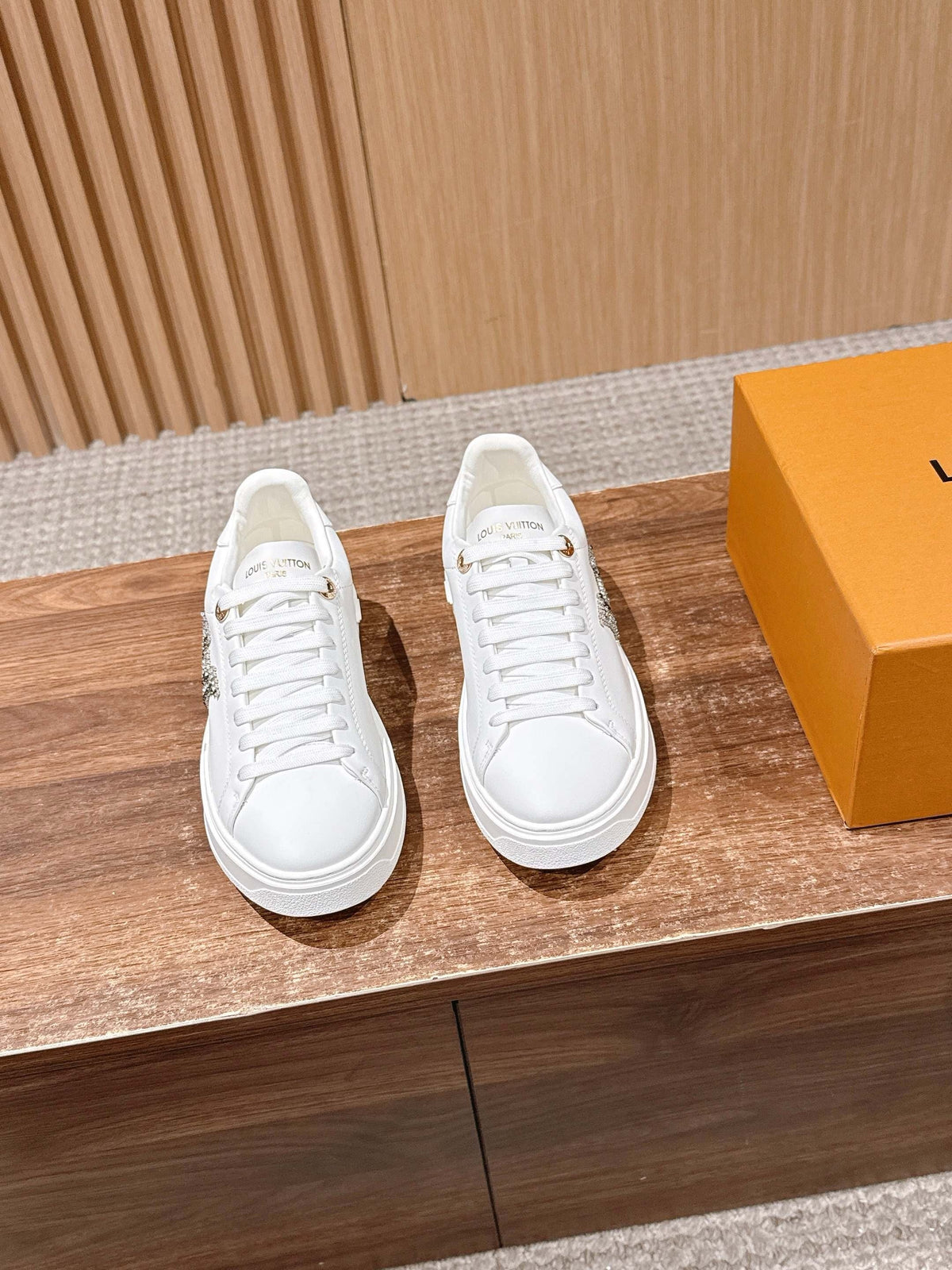White Leather Monogram Low-Top - Women's