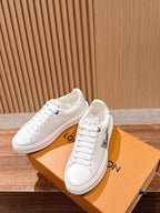 White Leather Monogram Low-Top - Women's