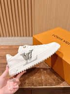 White Leather Monogram Low-Top - Women's
