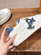 White Leather Monogram Low-Top - Women's