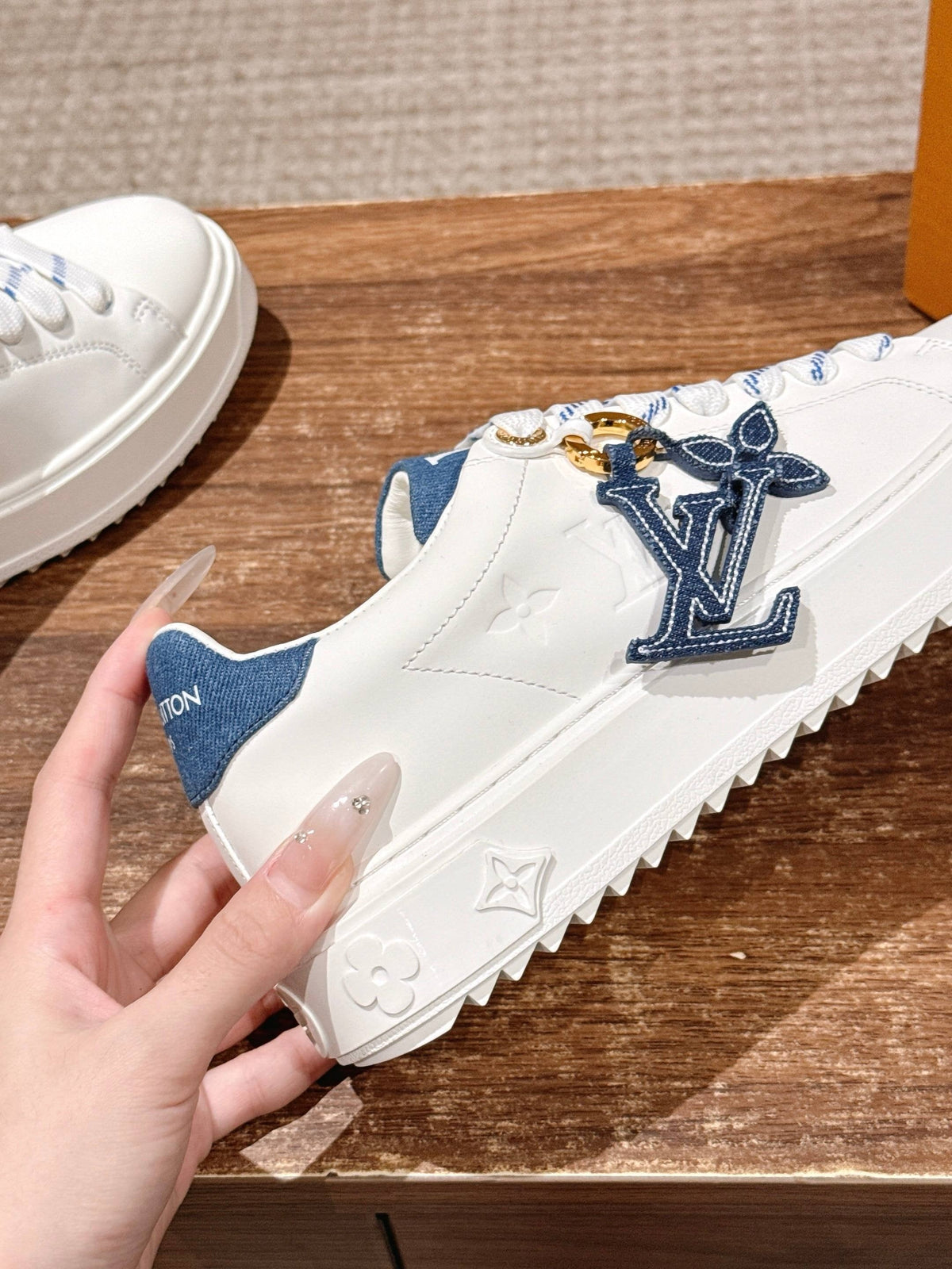 White Leather Monogram Low-Top - Women's