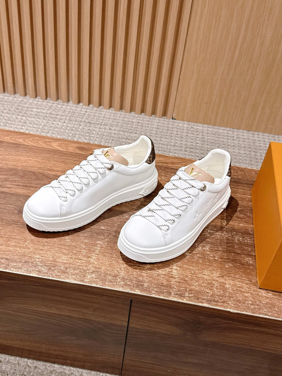 White Leather Monogram Low-Top - Women's
