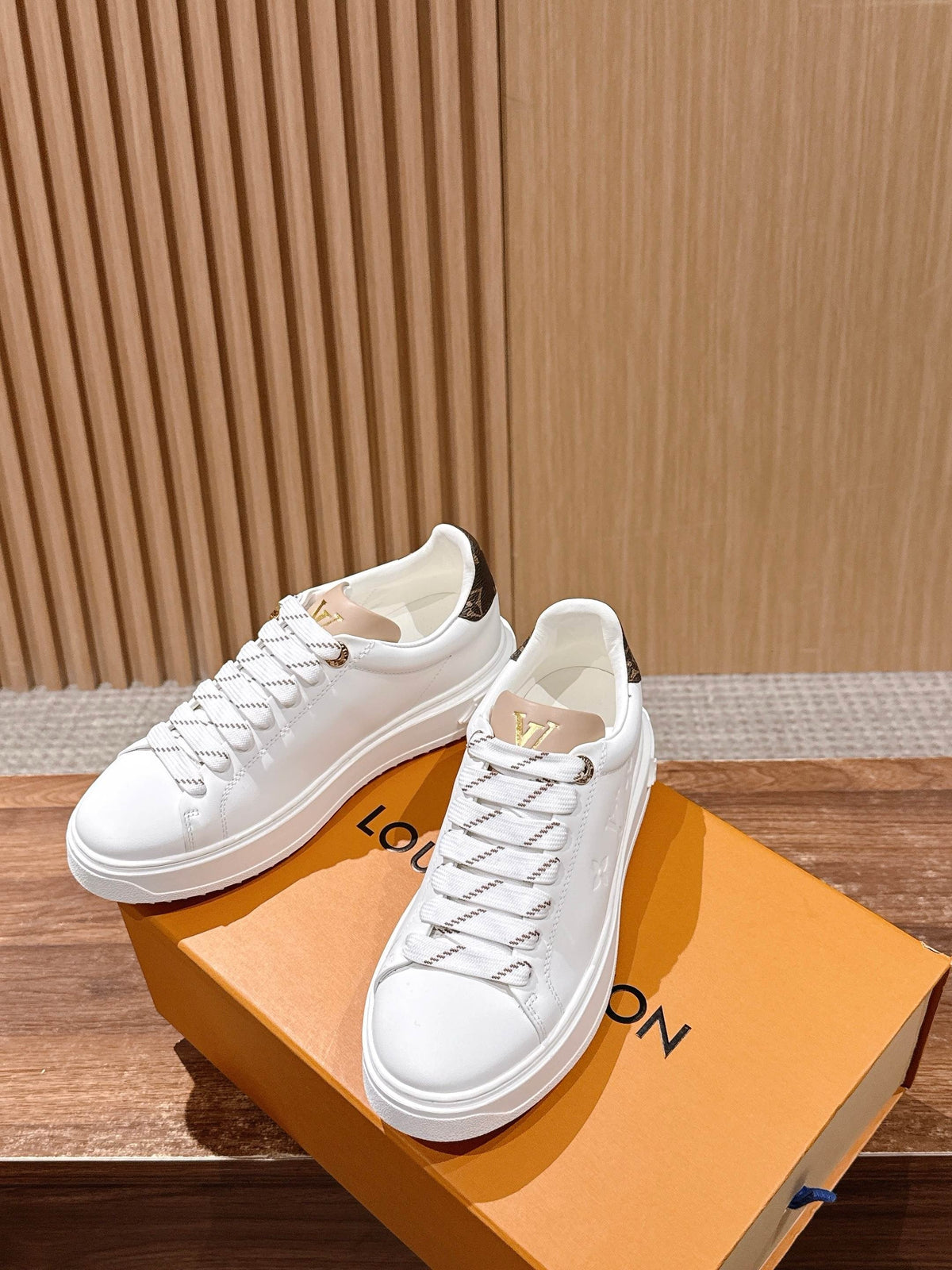 White Leather Monogram Low-Top - Women's