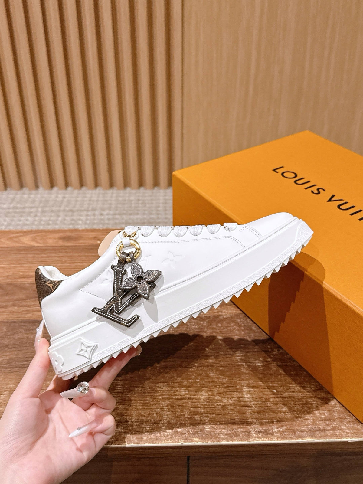 White Leather Monogram Low-Top - Women's