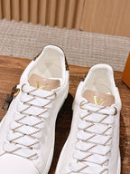 White Leather Monogram Low-Top - Women's