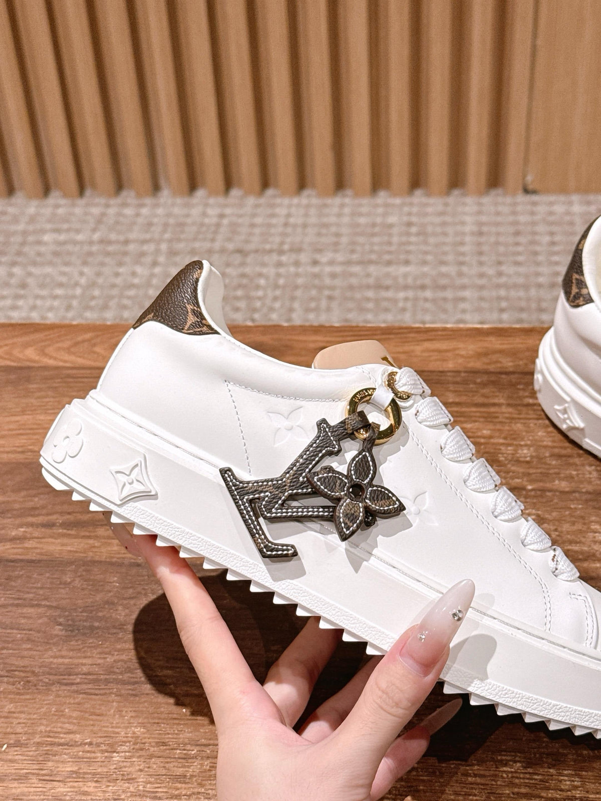 White Leather Monogram Low-Top - Women's
