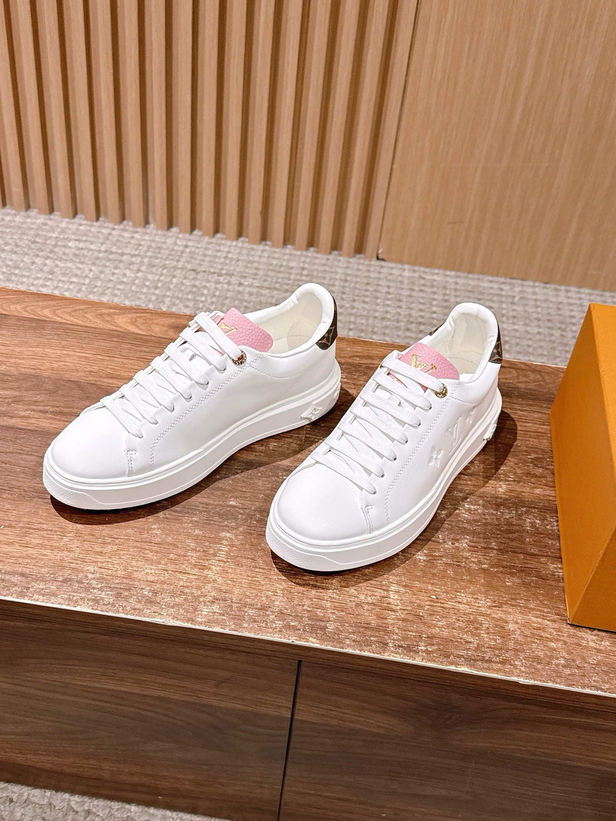 White Leather Monogram Low-Top - Women's