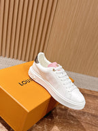 White Leather Monogram Low-Top - Women's