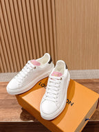 White Leather Monogram Low-Top - Women's