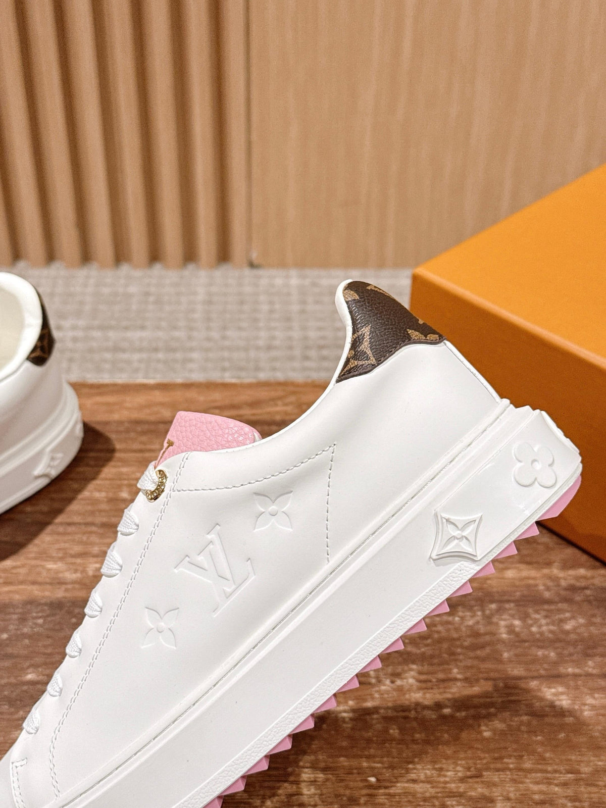 White Leather Monogram Low-Top - Women's