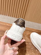 White Leather Monogram Low-Top - Women's