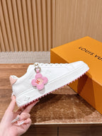 White Leather Floral Charm Low-Top - Women's