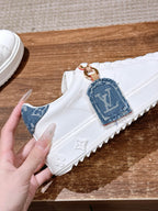 White Leather Floral Charm Low-Top - Women's