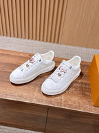 White Leather Floral Charm Low-Top - Women's