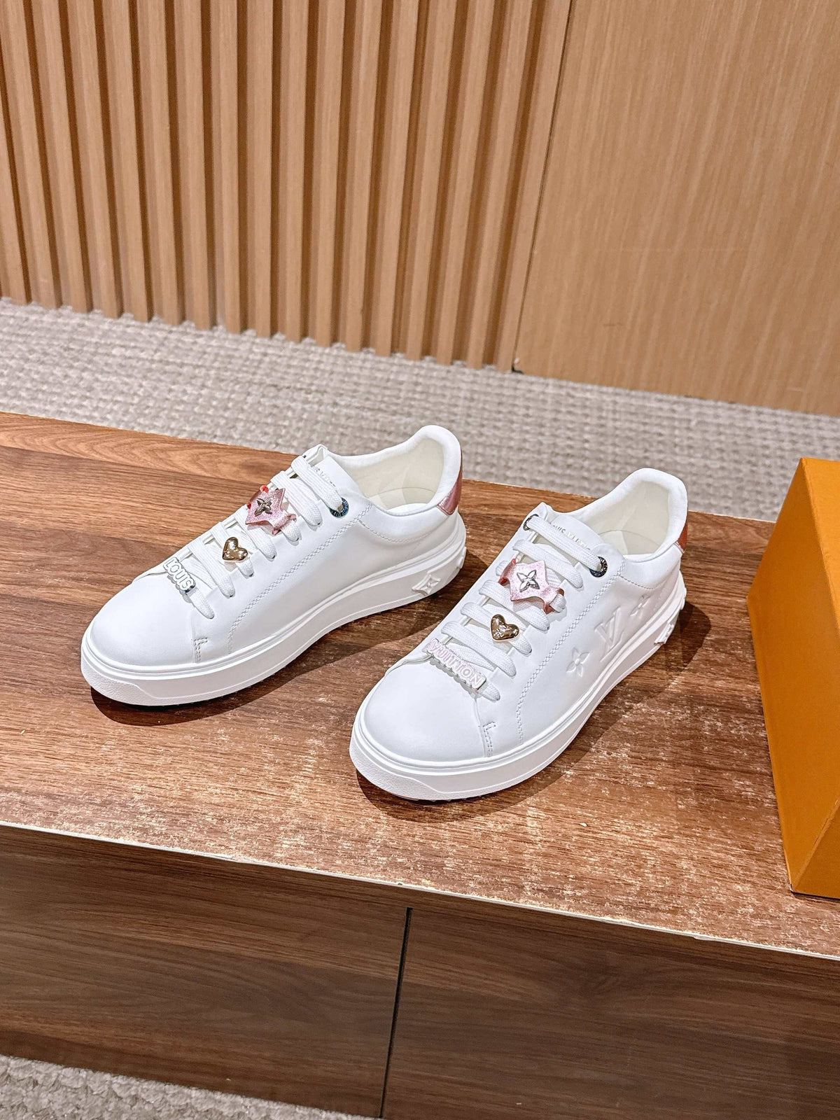 White Leather Floral Charm Low-Top - Women's