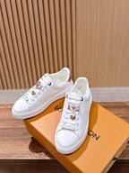 White Leather Floral Charm Low-Top - Women's