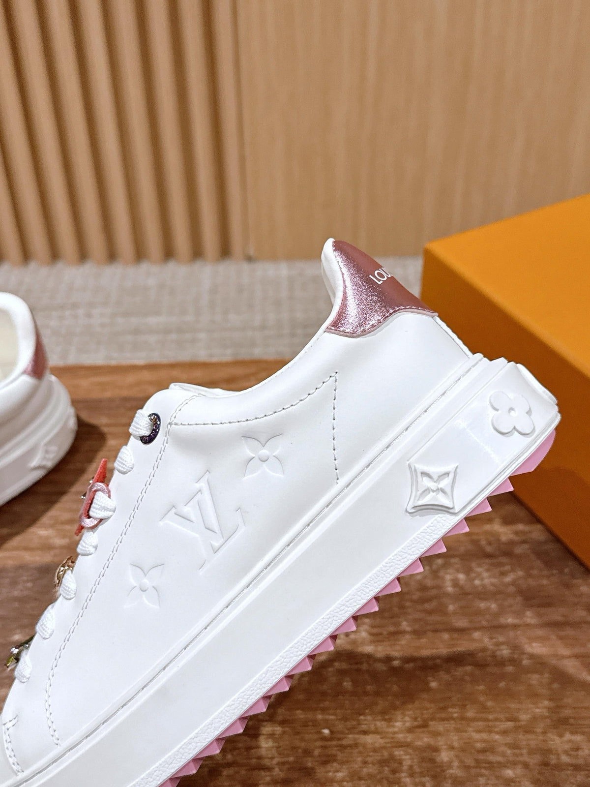 White Leather Floral Charm Low-Top - Women's
