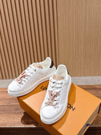 White Leather Floral Charm Low-Top - Women's