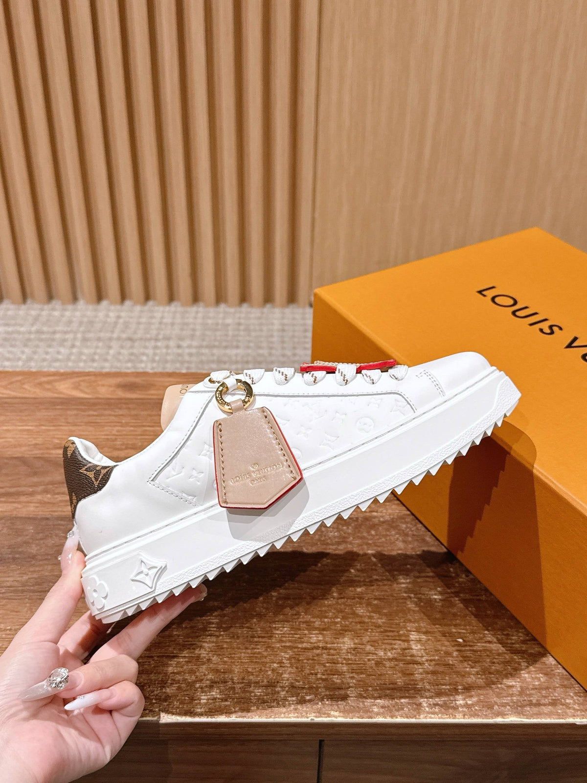 White Leather Floral Charm Low-Top - Women's