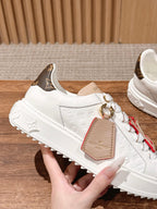 White Leather Floral Charm Low-Top - Women's