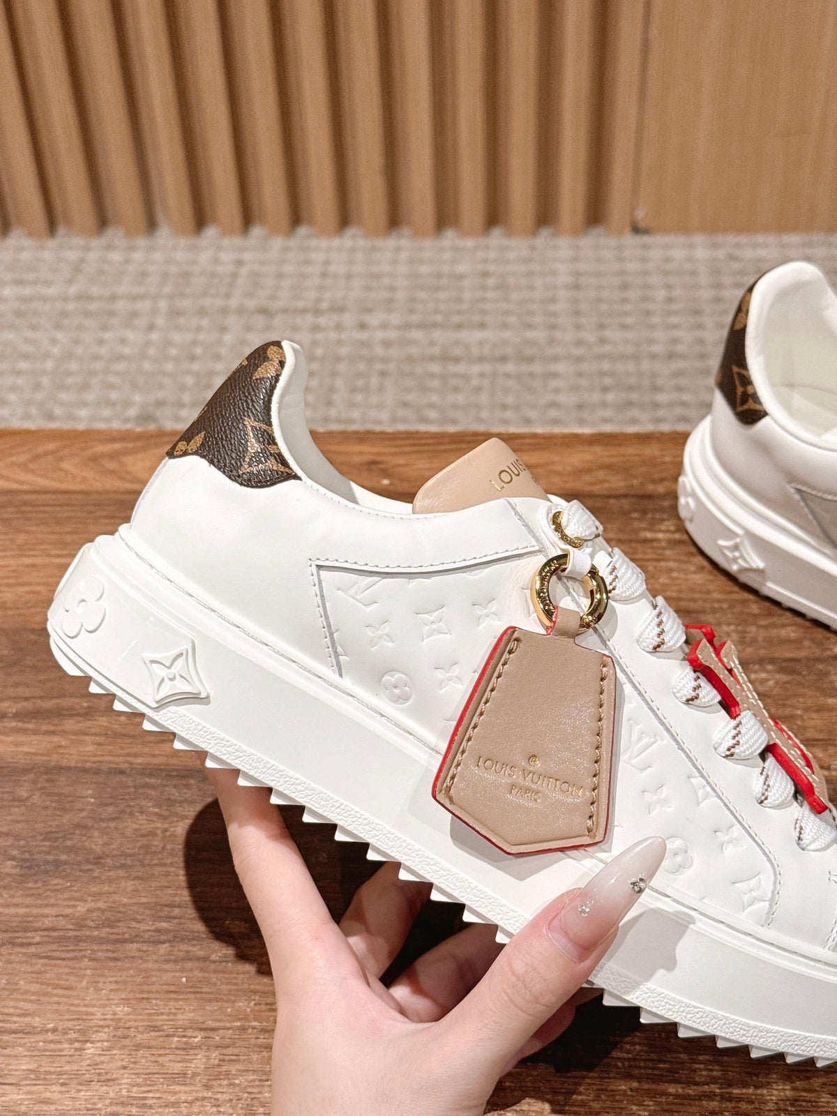 White Leather Floral Charm Low-Top - Women's
