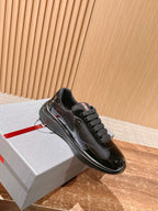 Black Leather Patent Low-Top - Men's