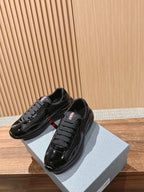 Black Leather Patent Low-Top - Men's