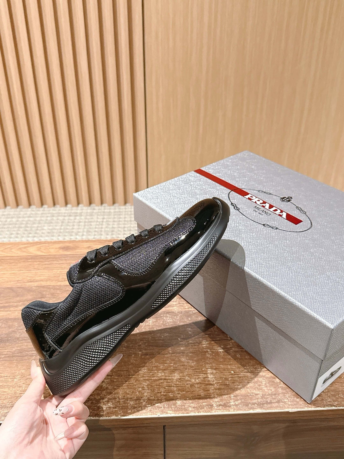 Black Leather Patent Low-Top - Men's