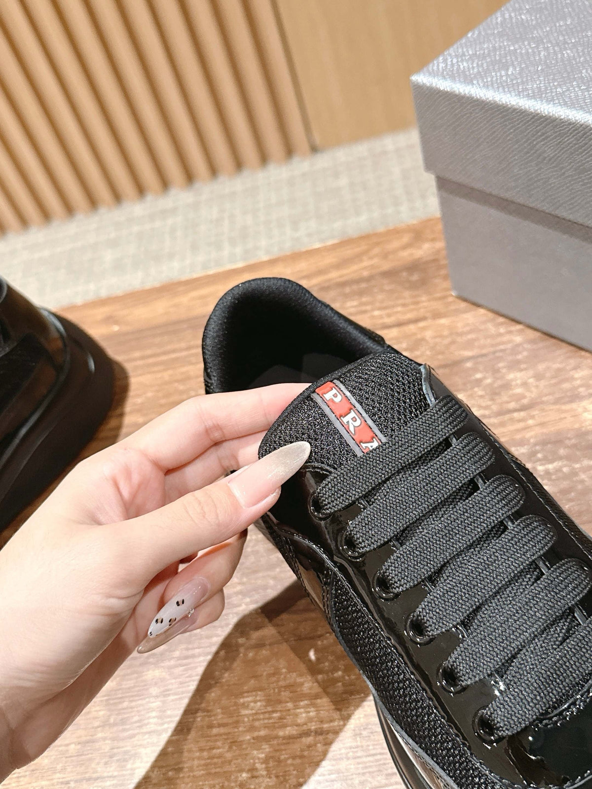 Black Leather Patent Low-Top - Men's