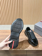 Black Leather Patent Low-Top - Men's