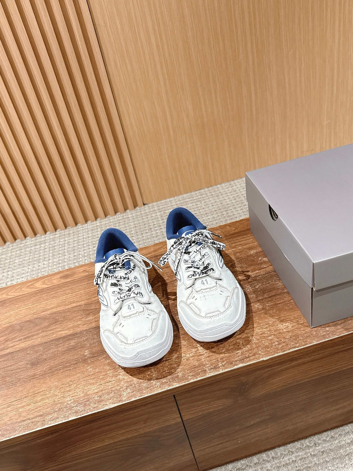 White and Blue Runner Sneakers