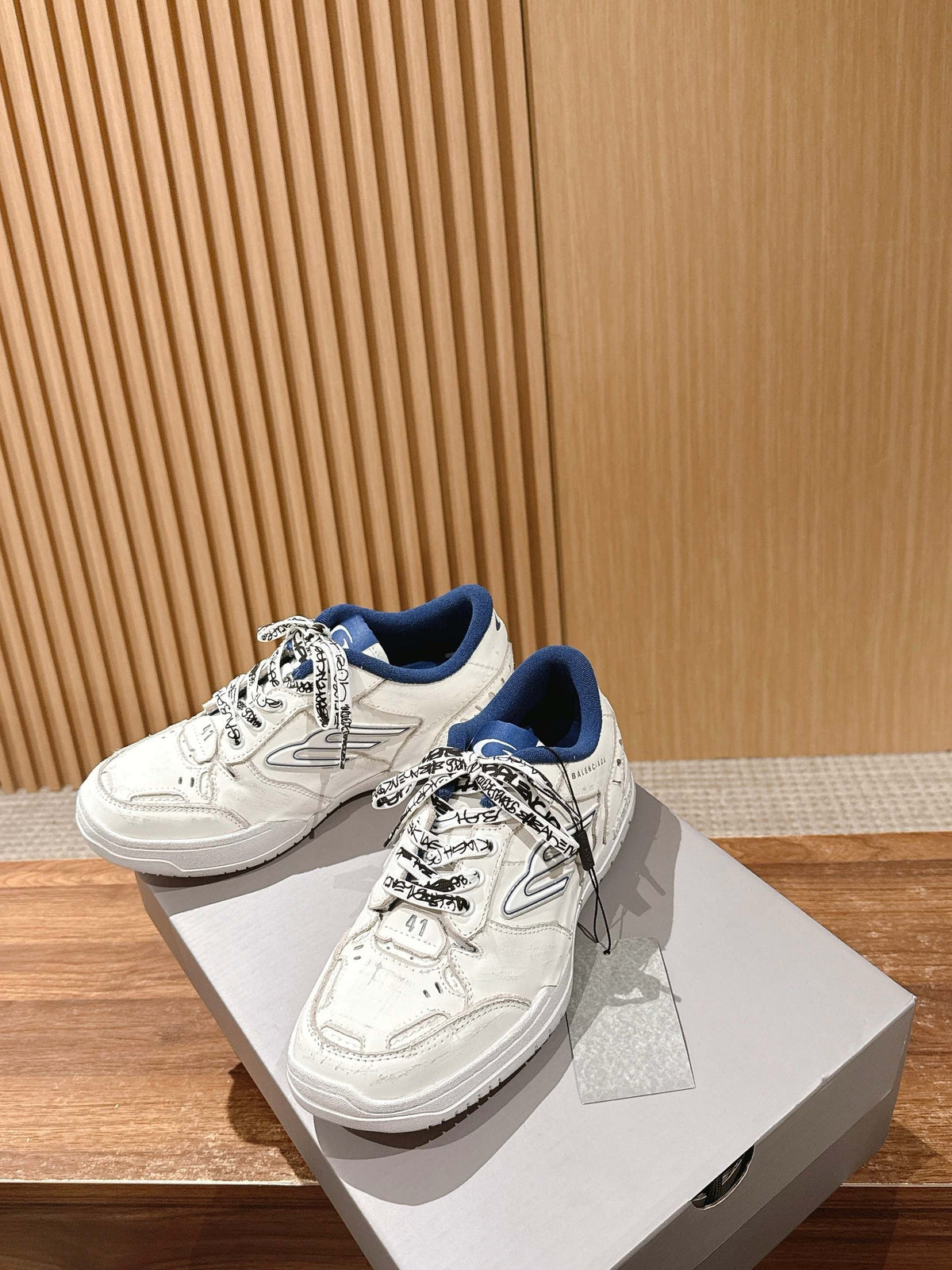 White and Blue Runner Sneakers