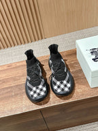 Black Knit Check Sock Runner - Men's