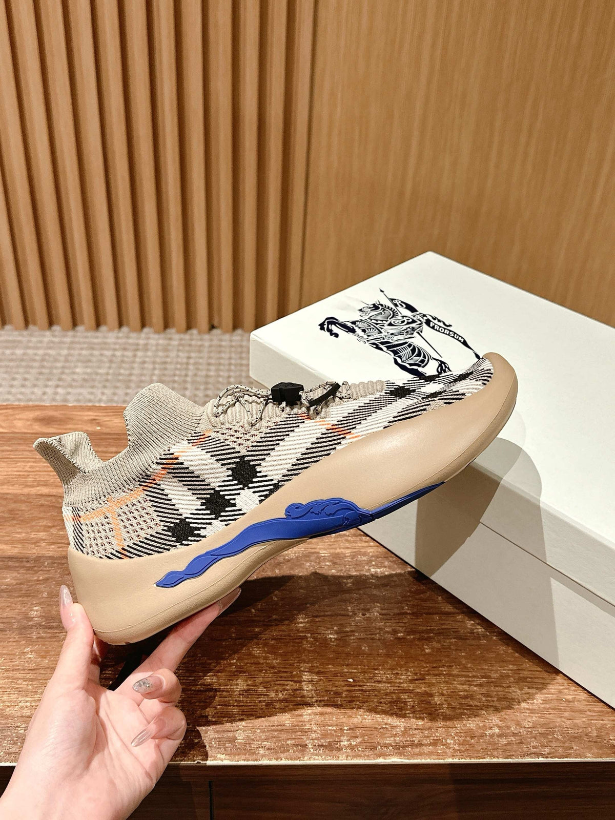 Black Knit Check Sock Runner - Men's